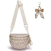 AMZFROG Leopard Crossbody Bag for Women Spacious Bum Bags Double Zip Fanny Packs Belt Bag with Bow and Chain