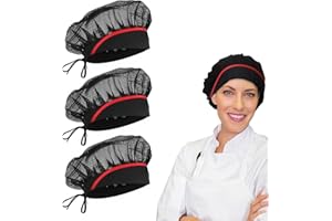 Giantree 3 Pcs Chef Hat, Elastic Kitchen Cooking Hat for Women, Food Service Hair Nets Mesh Cap, Adjustable Reusable Washable Cooking Chef Cap for Women Black