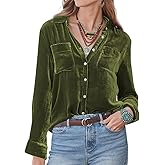 R.Vivimos Womens Winter Velvet Long Sleeve Button Down Casual Tops Shirts