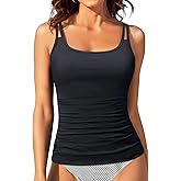 Women Tankini Swim Top Only - Tummy Control Swimsuit Bathing Suit Top (Available in Plus)