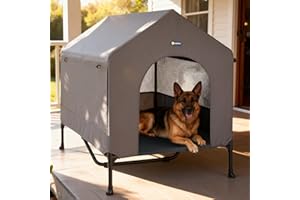 Veehoo 47" Dog House, 2-in-1 X-Large Dog House Outdoor Indoor Weatherproof, Outside Elevated Dog Cot Bed Dog Tent Shade, Thre