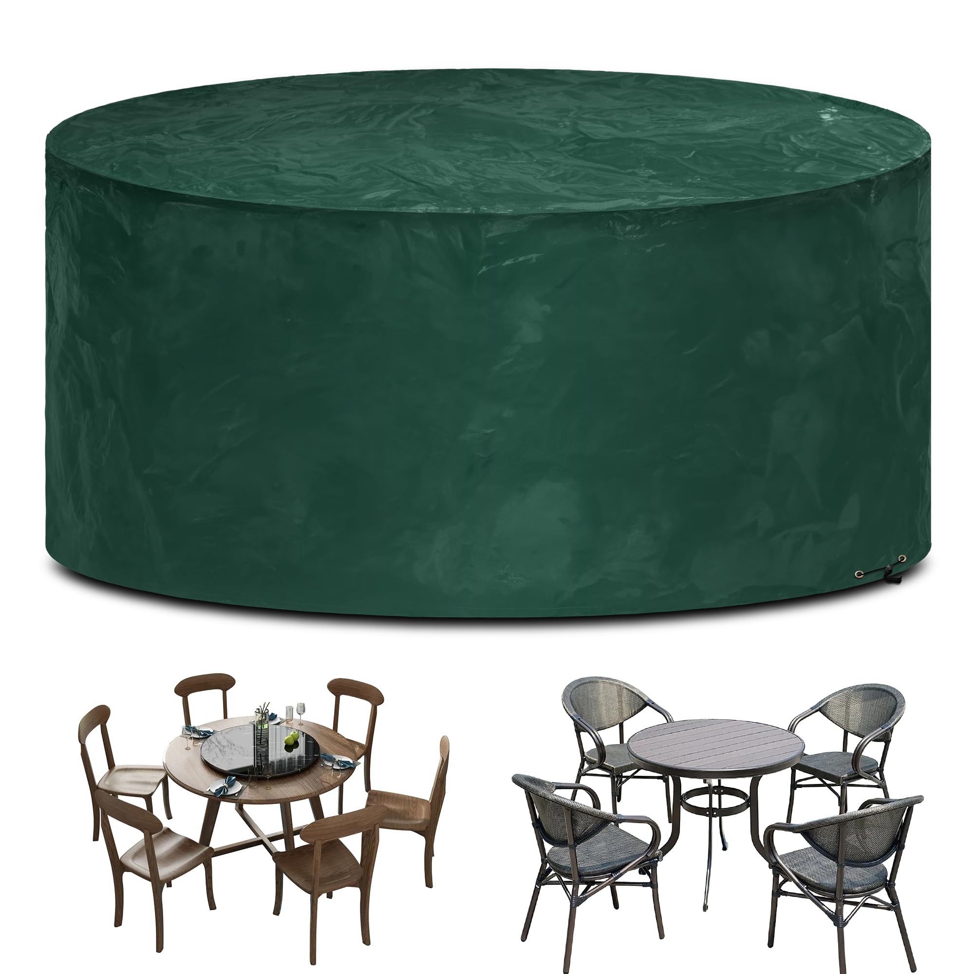 Funshot Garden Furniture Cover, Waterproof, Round, Garden Table Cover, Winterproof, Windproof, UV-Resistant, Outdoor Garden Table Cover, Polyethylene, Diameter 163 x 71 cm (Green)