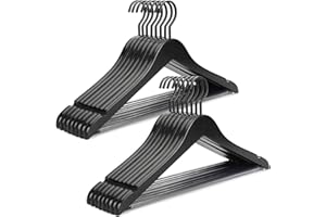 TOPIA HANGER Premium Wooden Hangers, Luxury Boutique Wood Hangers with Extra Thick Hook and Non Slip Pants Bar, Heavy Duty Coat Hanger with Notches 16 Pack, Black -CT01B