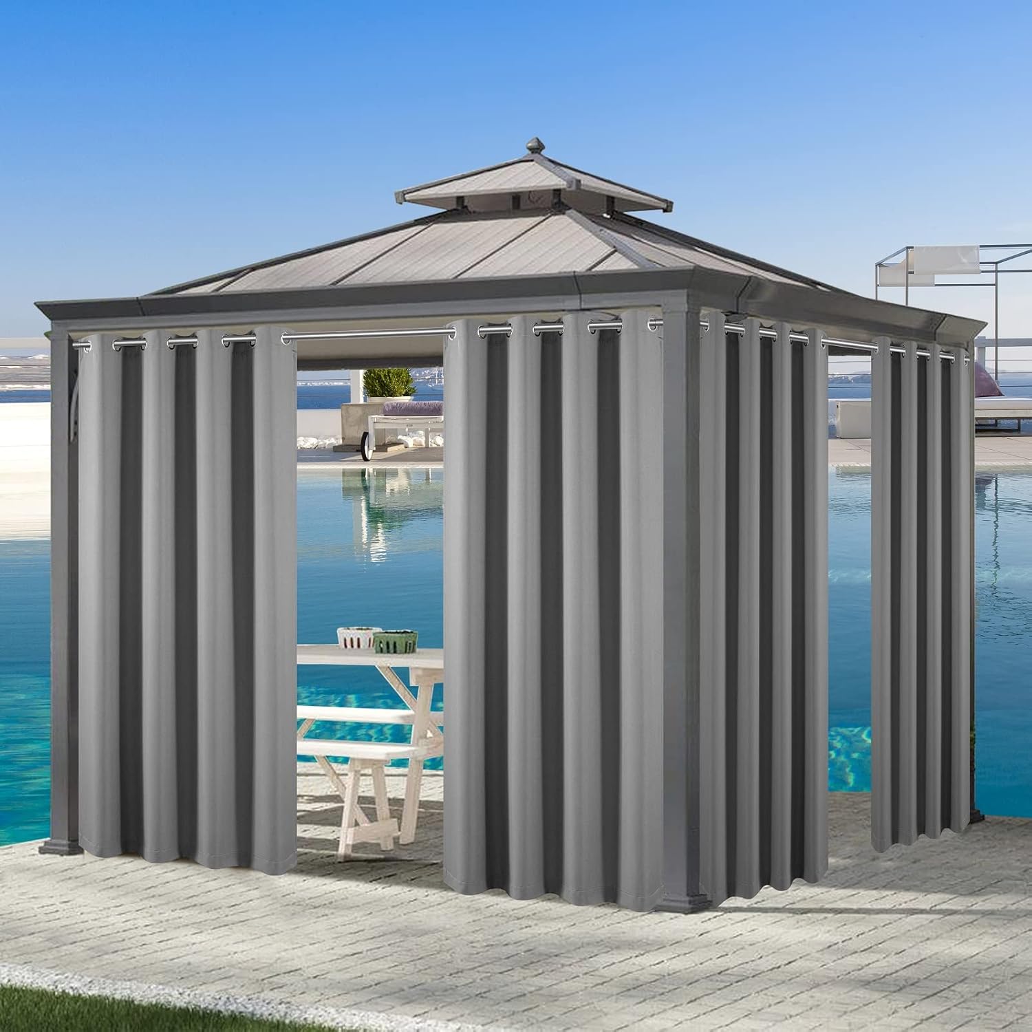 Outdoor Curtains - Voday (2 Panels) Blackout Patio Curtains 54x108 Inch - Room Darkening Thermal Insulated Curtain Panels - Water Resistant Outdoor Drapes for Pergola, Lawn, Garden, Corridor, Hot Tub, Pool Area, Lanai