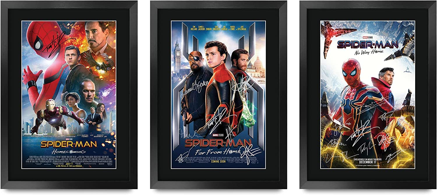 HWC Trading A3 FR Spiderman Movie Poster Collection x 3 Tom Holland Signed Gift Spider Man Printed Autograph Film Gifts Print Photo Picture Display