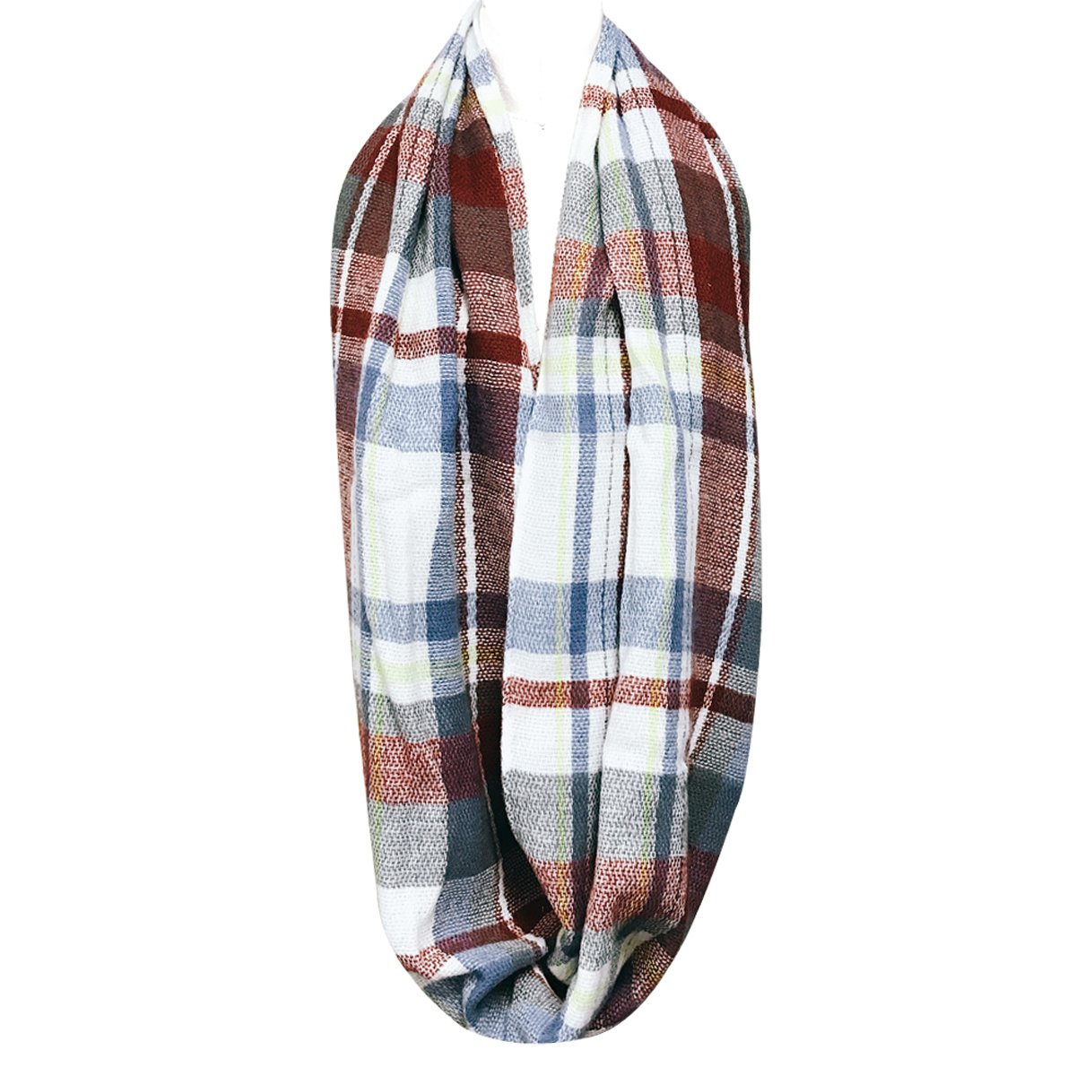 Wrapables Plaid Print Winter Infinity Scarf, Gray and Wine Wrapables Plaid Print Winter Infinity Scarf, Gray and Wine