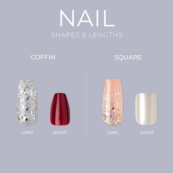KISS GEL FANTASY READY-TO-WEAR FAKE NAILS, SHORT, SQUARE – TEMPORARY FEELS, SMUDGE PROOF, WATERPROOF, NO DRY TIME, DURABLE, FLEXIBLE, DIY MANICURE, SALON QUALITY, LONG LASTING | 28 COUNT