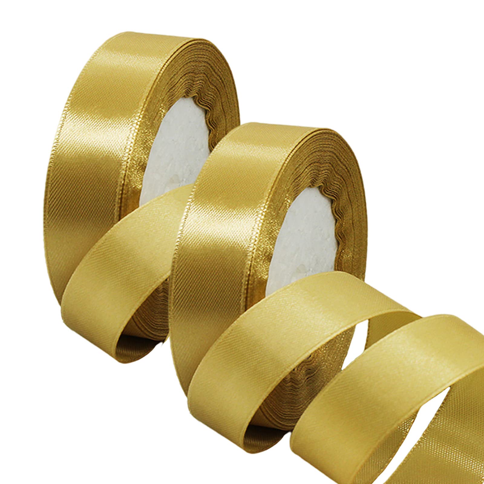 2 x 20mm Wide Gold Ribbon Thick Champagne Satin Ribbon 22m, 4/5 inch Thick Gold Ribbon for Gift Wrapping Wedding Car Christmas Tree Xmas Birthday Cake Hair Bow Florist Bouquet Crafts Decorations