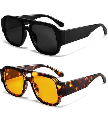 Retro Oversized Aviator Sunglasses Double Bridge UV400 Acetate Amazon.com: OUWEN Trendy Square Aviator Polarized Black  main image 3