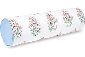 Hofdeco Premium Coastal Grandmillennial Patio Indoor Outdoor Bolster Pillow Cover Only, 6"x20" Water Repellent for Backyard, Couch, Poolside, Pink Green Print Flower