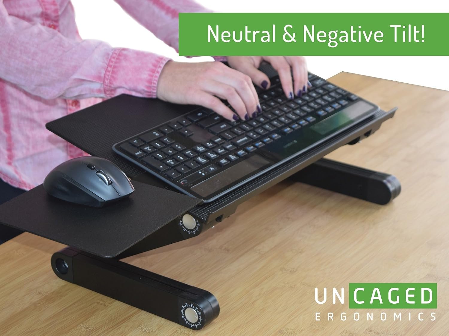 WorkEZ Keyboard and Mouse Tray ergonomic adjustable height angle negative tilt sit to stand up on-desk table-top desktop standing computer stand riser lift raise keyboards to standing height, black : Office Products