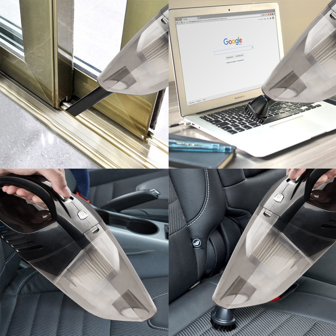 Handstaubsauger 12V 120W Wiederaufladbare Handheld Akkustaubsauger Nass & Trocken Autostaubsauger Li-Ionen-Akku Staubsauger für Staub und Flüssigkeiten geeignet, Akkustaubsauger für Auto,Haus - Schwarz