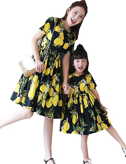 Amazon Co Jp Mchild 上品な親子服 母と娘お揃いワンピース 親子お揃い イエロー レモン 半袖 ドレス レデイース ガールズ ワンピース 夏ドレス 通園 発表会 結婚式 入園式 演奏会 130サイズ 適応身長130cm イエロー レモン2 服 ファッション小物