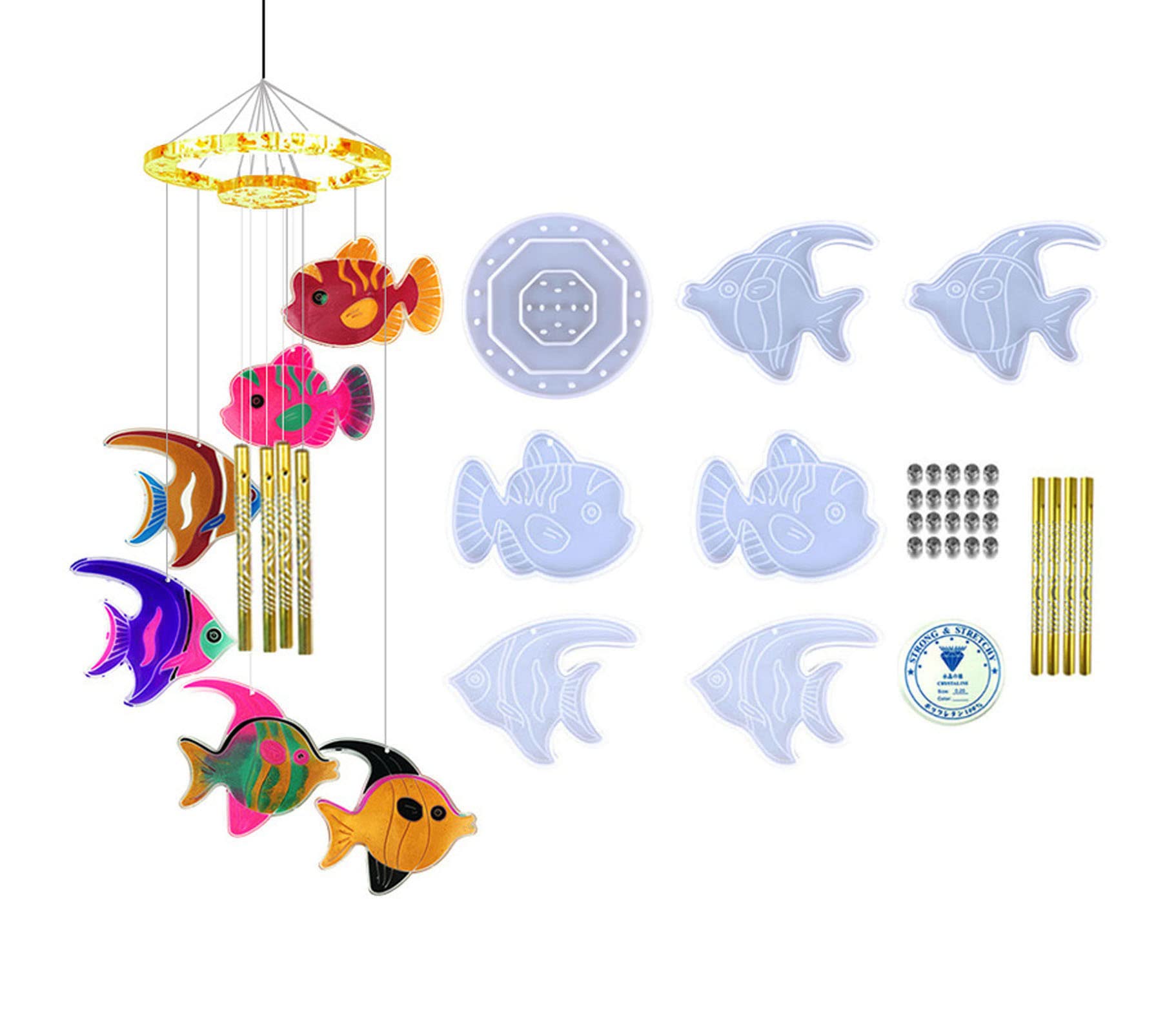 Xidmold Tropical Fish Wind Chime Resin Moulds Kit, Silicone Sea Fish Mould for Wind Chime Casting, Clown Fish Epoxy Resin Molds Craft Supplies for DIY Wind-Bell Decorations, Keychain Pendant, Coaster