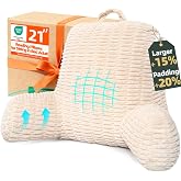 LUISOF 21" Higher Large Reading Pillow for Bed Adult, Back Pillow for Bed Sitting Up with Memory Foam Back Support with Arms Rest for Couch Chair Beige