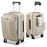 CASELLY Carry on Luggage Top opening Suitcases, Expandable with Cup Holder and USB Charging Port,Lightweight with Front Pocket Rolling Suitcases with Spinner Wheels