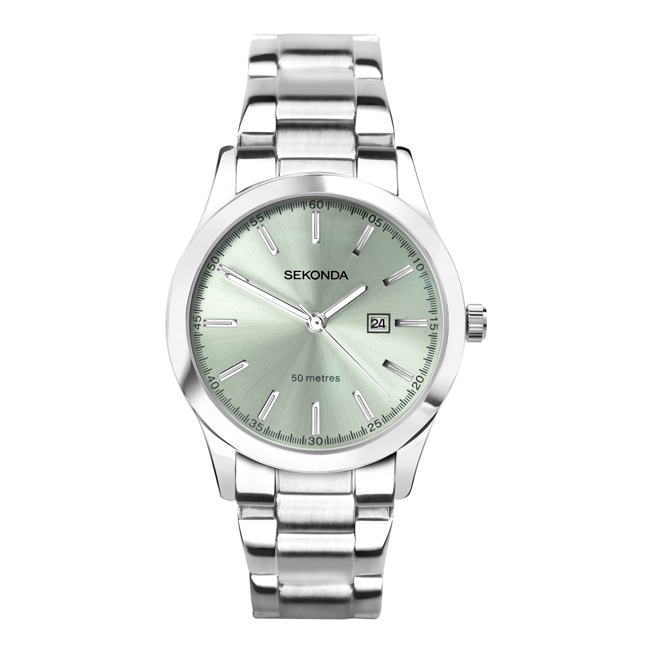 Sekonda Taylor Ladies 34mm Quartz Watch in Green with Analogue Date Display, and Silver Stainless Steel Strap 40397
