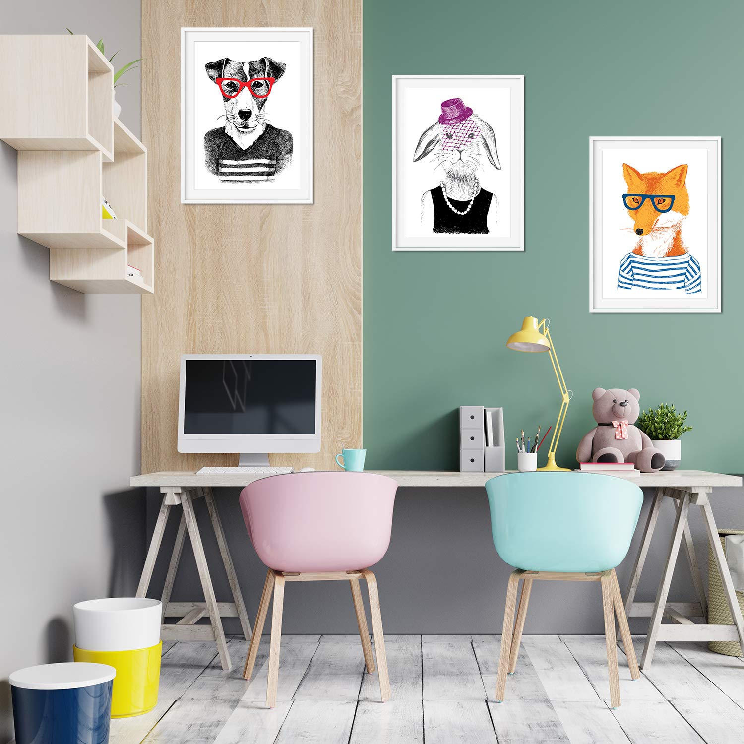 Nacnic Set of 3 posters for children and children's room Scandinavian style frameless disguised size A3Animales