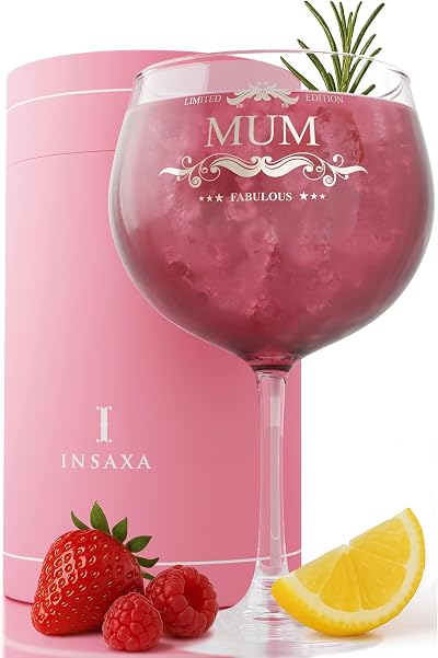 Insaxa Premium Gin Glass Mum Gifts 11.5cm Dia 20cm Tall Platinum Design