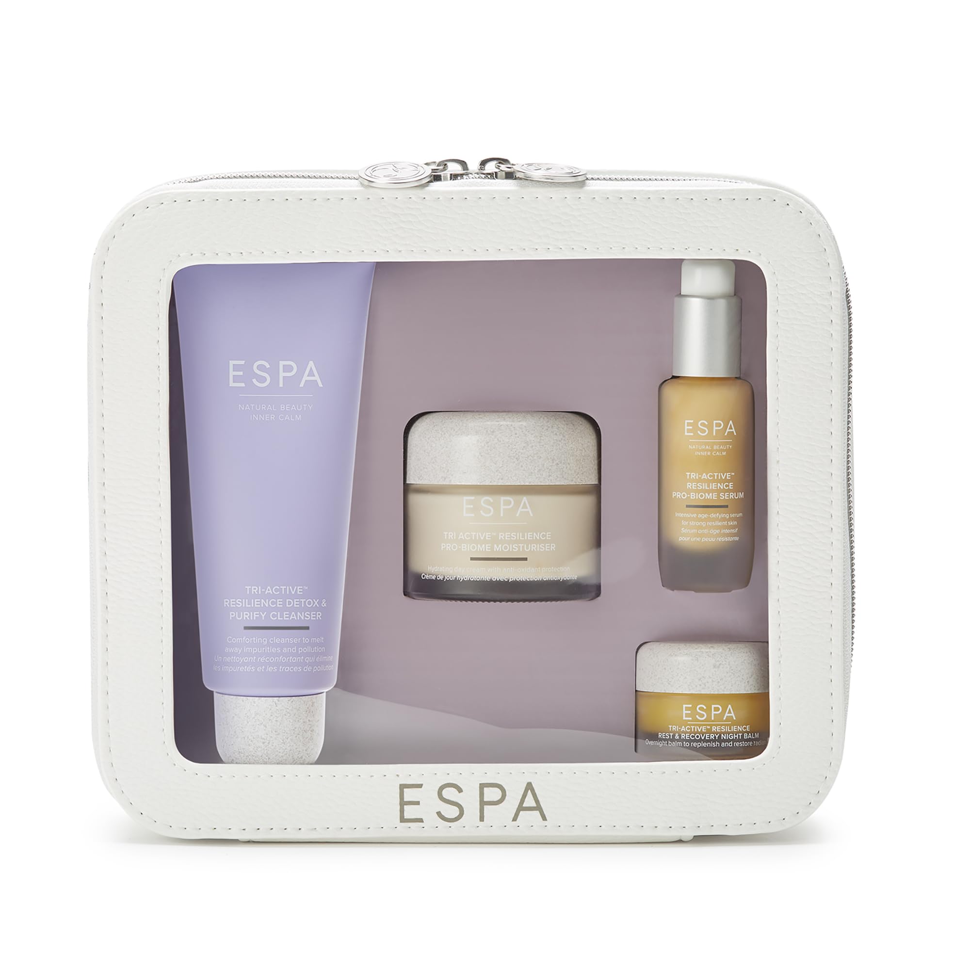 ESPA | Tri-Active™ Resilience Strength & Vitality Skin Regime Set | Worth over £200 | Includes Cleanser, Moisturiser, Serum & Night Balm | Perfect Skin-Strengthening Routine