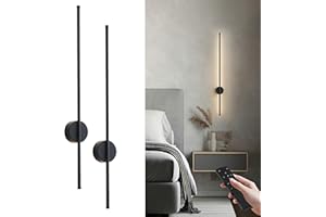KARTOOSH Battery Operated Modern Wall Sconces, Dimmable Wireless Wall Light Set of Two with Remote Control, 3 Color Temperatures, Rechargeable LED Wall Sconce for Bedroom, Living Room, Hallway, 39.3 Inch Black
