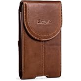 Hengwin Genuine Leather Cell Phone Holster Fits for iPhone 17 16 15 14 13 Pro Samsung Galaxy S25 S24 S23 Magnetic Closure Smartphone Holder Case with Belt Clip Phone Pouch (Brown)