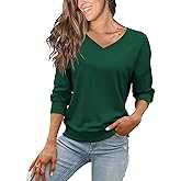FMEYOA Women's Long Sleeve Sweatshirts No Hood Casual V Neck Lightweight Trendy Fall Spring Basic Pullover Tops
