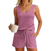 Imily Bela Womens Pajama Sets 2 Piece Sleeveless Summer Pjs Ribbed Knit Tank Top and Shorts Cute Lounge Sleepwear