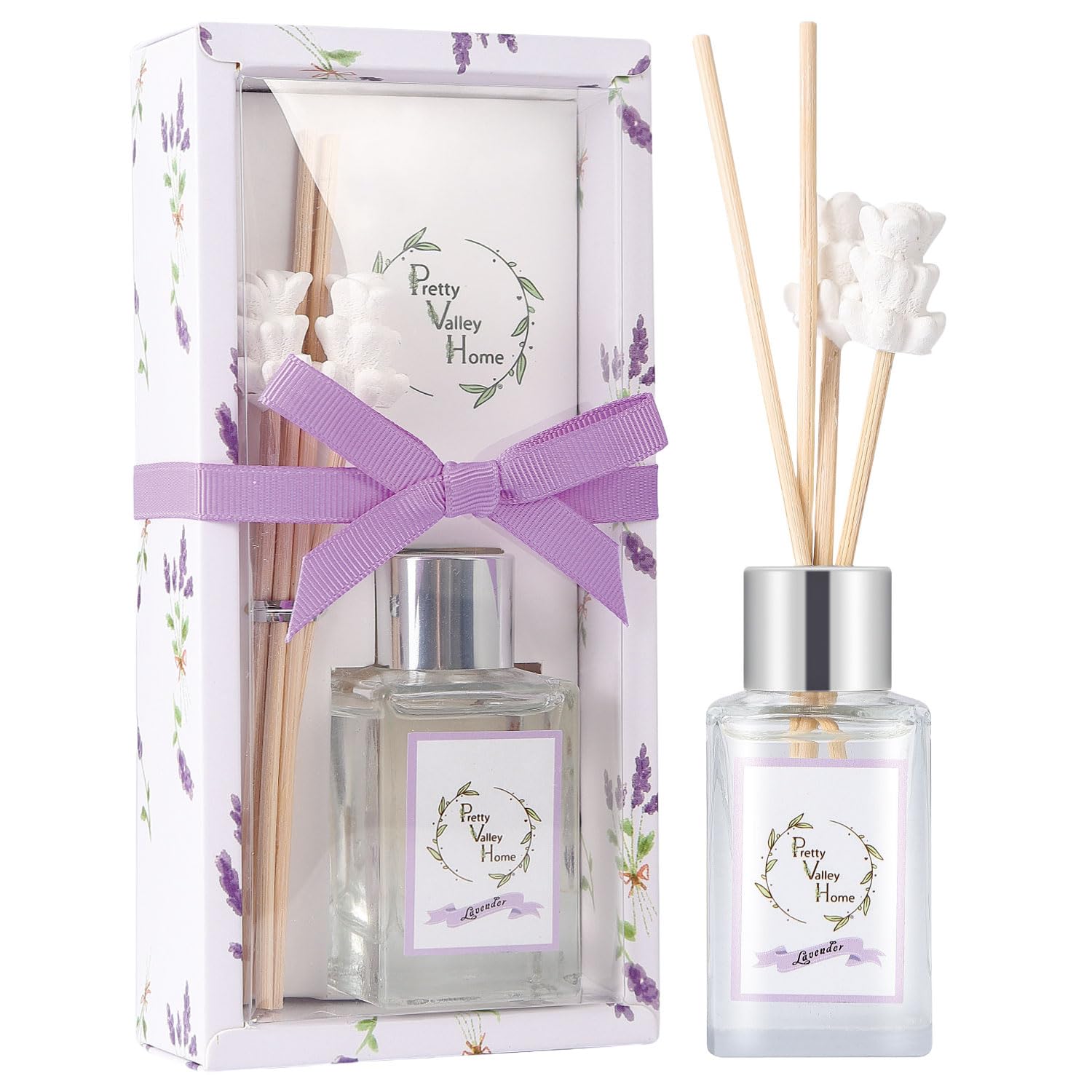 Reed Diffuser Set, Pretty Valley Home Mini Gypsum Flower Fragrance Diffuser Lavender 1.01 fl oz (30 ml), Home Fragrance Reed Diffuser for Bathroom Office Living Room Dining Table Decor (Lavender)