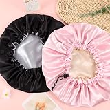 Yafe Adjustable Bonnet 36cm 2-Pack Satin Sleep Cap Black Pink Hair Care view 3