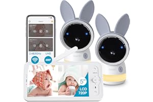 ARENTI Upgraded 720P 5" HD Split-Screen Baby Monitor,4MP 2.4G&5G WiFi Baby Monitor with 2 Camera and Audio, Night Light,Auto Traking,Cry&Motion Detection,Temperature Sensor, App Control
