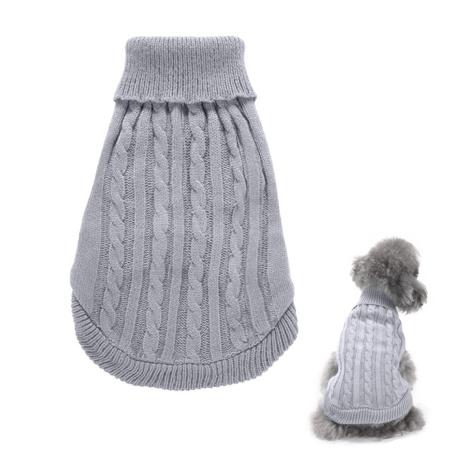 Large Grey Knit Dog Jumper - Cosy Turtleneck Winter Coat for Medium Dogs, Warm Breathable Pet Sweater for Puppies & Cats (Size L, Machine Washable)