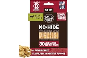 Earth Animal No Hide Stix Beef Flavored Natural Rawhide Free Dog Chews Long Lasting Chew Sticks | Treats for Small Dogs and Cats | Great for Aggressive Chewers - 30 Count