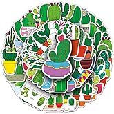 Green Cartoon Cactus Vinyl Stickers, 50 PCS Waterproof Illustrated Plant Decals for Laptops, Scrapbooking, Journals, Notebooks, Water Bottles, Suitcases, Phones & DIY Decor