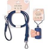 Wild One Nylon Adjustable Length Leash 5.5 Feet and Poop Bag Carrier Set, Waterproof, Odor Resistant, Blue