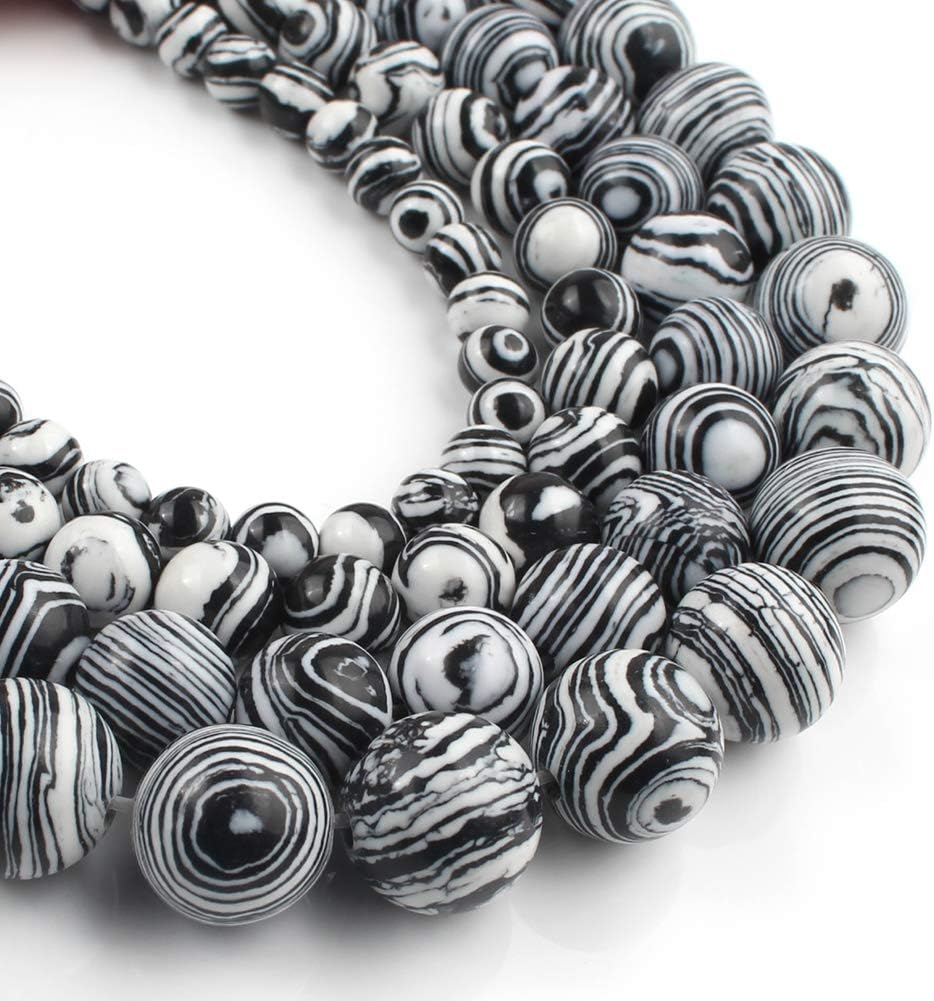 Yochus 6mm Synthesis Colour Malachite Beads Black white Striated Stone Round Loose Beads Natural Stone Beads for Jewelry Making