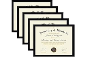 Minesaxel 8.5 x 11 Picture Frame Fits 8.5 by 11 Certificate Award Degree Document, 8.5x11 Black Diploma Frames 5 Pack for Wall or Tabletop Display
