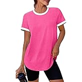Womens Workout Tops Summer Short Sleeve Shirts Athletic Color Block Gym Clothes Outfits Sun Protection UPF 50+ T Shirts