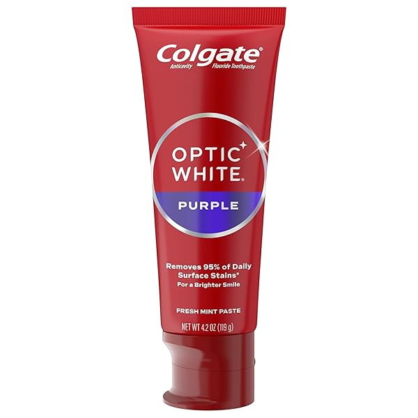 COLGATE OPTIC WHITE PURPLE TOOTHPASTE FOR TEETH WHITENING, HELPS REMOVE SURFACE STAINS AND POLISHES TEETH, ENAMEL-SAFE MINT PASTE, 4.2 OZ