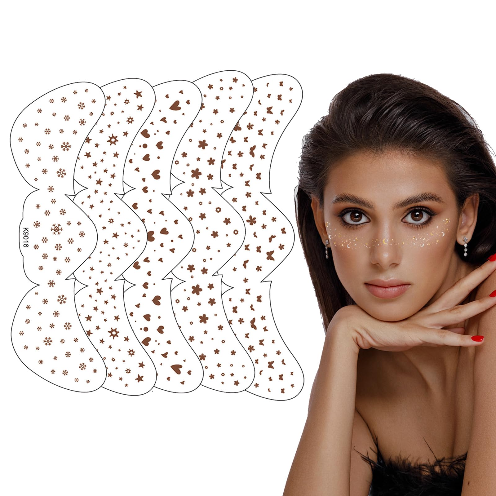 Face Tattoo Glitter Freckles Face Tattoo 5PCS Face Glitter Makeup Speckles Glitter Metallic Freckle Tattoos, Glitter Freckles Tattoo Sticker Face Glitter Speckles Patches for Women