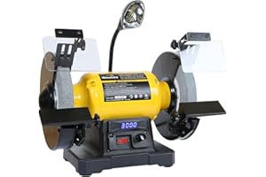 WOODSKIL Digital Display 8 Inch Variable Speed Bench Grinder, 3/4HP 5.0 Amp Power Bench Grinder with Work Light, Adjustable Tool Rest and Cast Iron Base for Knife, Chisel