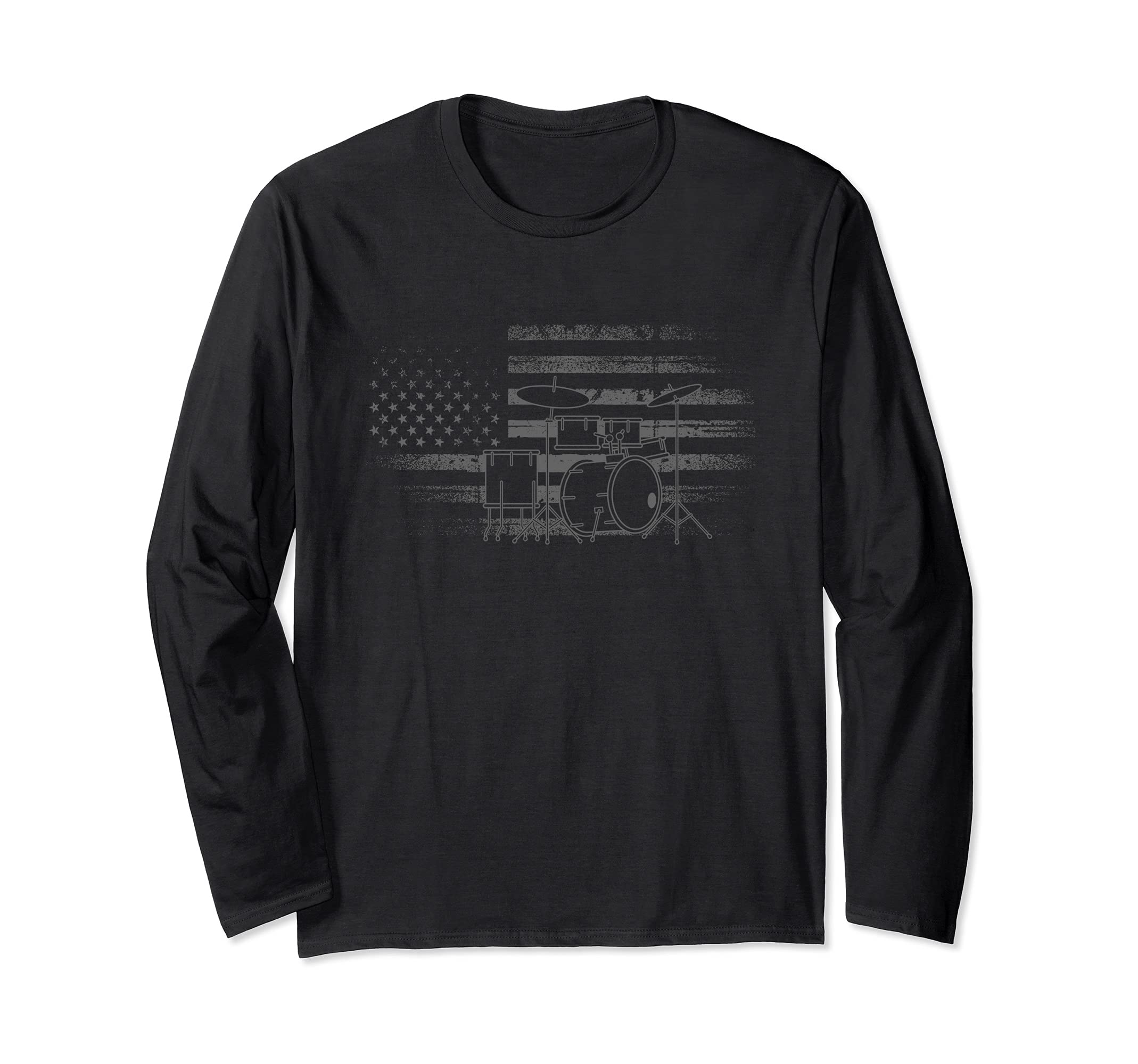 Proud American Drums Player Drumsticks Drummer US Flag Drums Long Sleeve T-Shirt