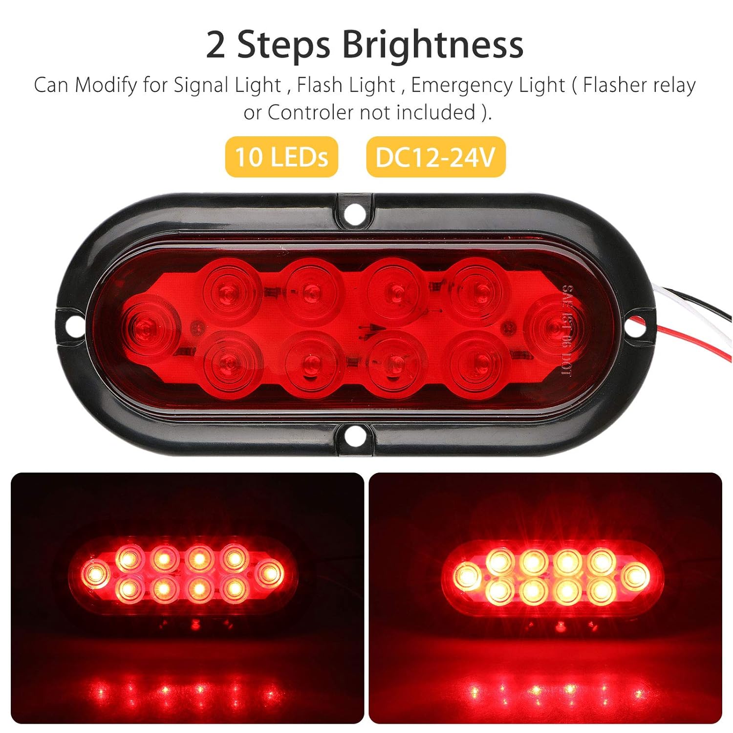 Linkstyle 2Pcs Red Oval LED Trailer Tail Lights 10 LEDs 12V Turn Stop