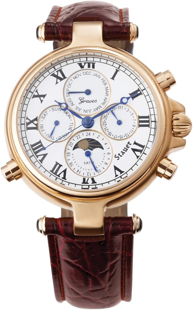 Stauer Men's Automatic GoldFinished Graves '33 Wrist Watch with Genuine Leather