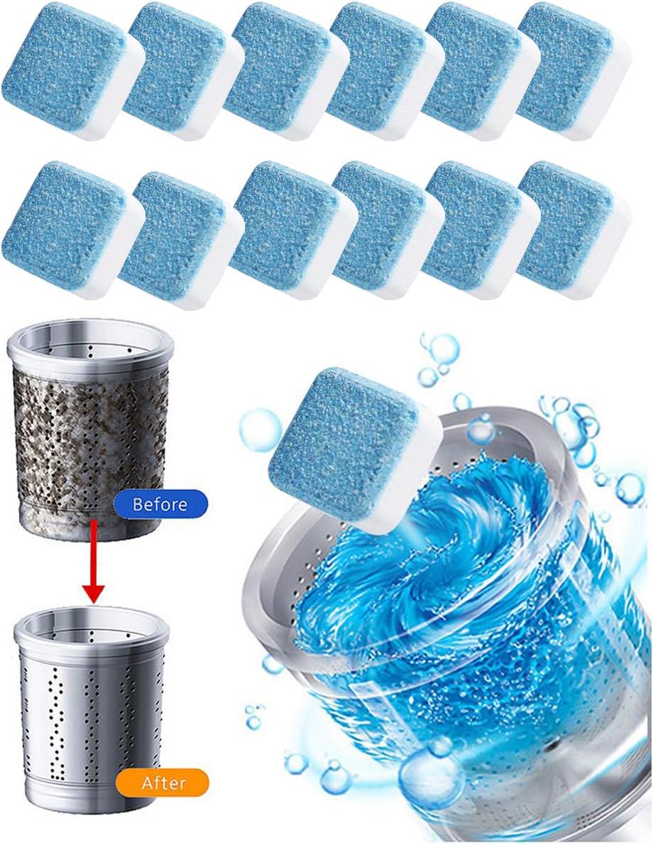 12 pcs Effervescent Tablet Washer Cleaner,Solid Washing Machine Cleaner,Washing Machine Deep Cleaning Tab