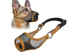 LUCKYPAW Dog Muzzle, Mesh Dog Muzzle for Large Medium Small Dogs, Soft Muzzles for Biting Chewing Fierce Barking, Breathable Muzzle with Adjustable Strap for Training (Brown, M(Snout:8.75"-9.5"))