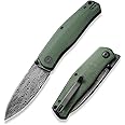 CIVIVI Sokoke Folding Knife, Pocket Knife for EDC, 3.35" Damascus Steel Blade Canvas Micarta Handle Thumb Stud Opener Front Flipper Utility Knife C22007-DS2