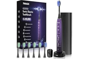 7MAGIC Electric Toothbrush for Adults, Sonic Toothbrush with 6 Mode & 3 Intensity, 40000 VPM Deep Clean Toothbrush with 6 Brush Heads & Travel Case, Wireless Charging, 60 Days Battery Life, 2-Min Smart Timer