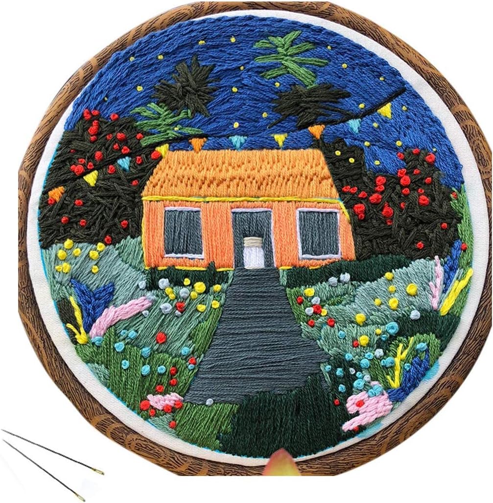 Searchyou - DIY Rug Hooking Kit, Handcraft Woolen Embroidery Punch Needle Starter Kit with 15 x 15cm Embroidery Frame Punch Needle - Blue Starry Sky