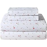 Softan Pink Floral Queen Sheet Set Flower Bed Sheets Queen Size - 4 Piece Microfiber Patterned Fitted Bed Sheets with 15" Deep Pocket, Cozy Cute Pink Flower Sheets and Pillowcase Set